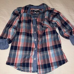 Ben Sherman Boy's Size 4 Red Blue Plaid Long Sleeve Button Down Shirt